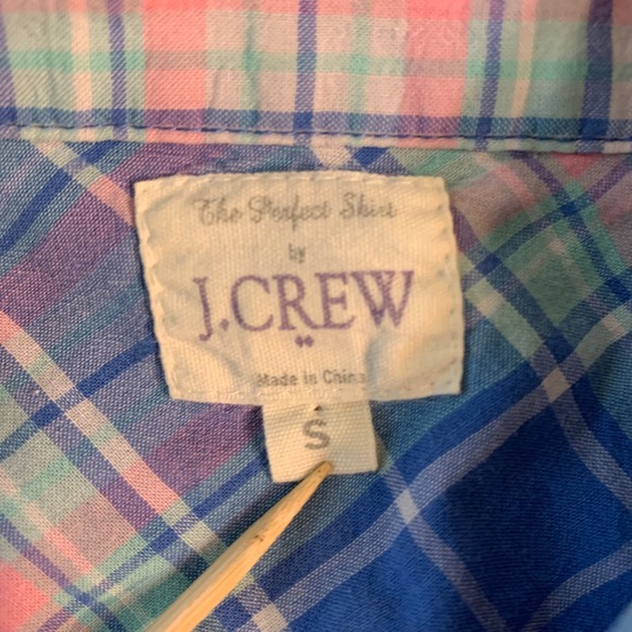 J. Crew Perfect Shirt Womens Blue Pink Green Plaid Button Down Casual Size S - Picture 5 of 11